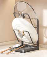 鍋蓋スタンド 卓上式 水受けトレー付き キッチン収納 まな板対応 省スペース - 画像 (3)