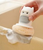 キッチンスポンジ 洗剤ディスペンサー付き 交換可能 カートゥーンデザイン 食器洗いブラシ - 画像 (6)