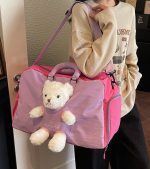 くまモチーフボストンバッグ かわいい女子向け 大容量 軽量 シューズ収納付き 通学 旅行 - 画像 (13)