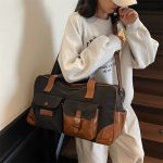 ヴィンテージ風ボストンバッグ 大容量 帆布＋PUレザー 旅行バッグ クラシックデザイン - 画像 (7)