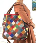 カラーブロックデザイン レディース本革2WAYバッグ 大容量ショルダーバッグ - 画像 (7)