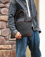メンズ本革ブリーフケース スリムデザイン シンプル通勤バッグ - 画像 (4)