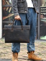 メンズ本革ブリーフケース スリムデザイン シンプル通勤バッグ - 画像 (5)