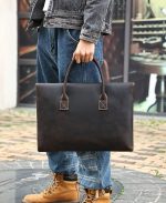 メンズ本革ブリーフケース スリムデザイン シンプル通勤バッグ - 画像 (2)