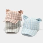 猫耳付きキャップ チェック柄 かわいい デザイン レディース カジュアル 帽子 - 画像 (2)